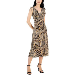 Anne Klein Printed Midi Dress - Tan, S - Women's Dresses